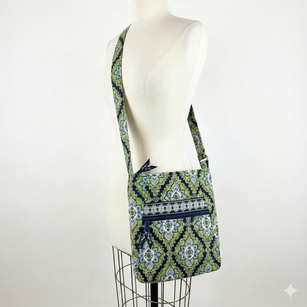 Vera Bradley 10x11" Crossbody Bag Adj. Strap Pockets Green Blue Messanger Cotton - Picture 7 of 7